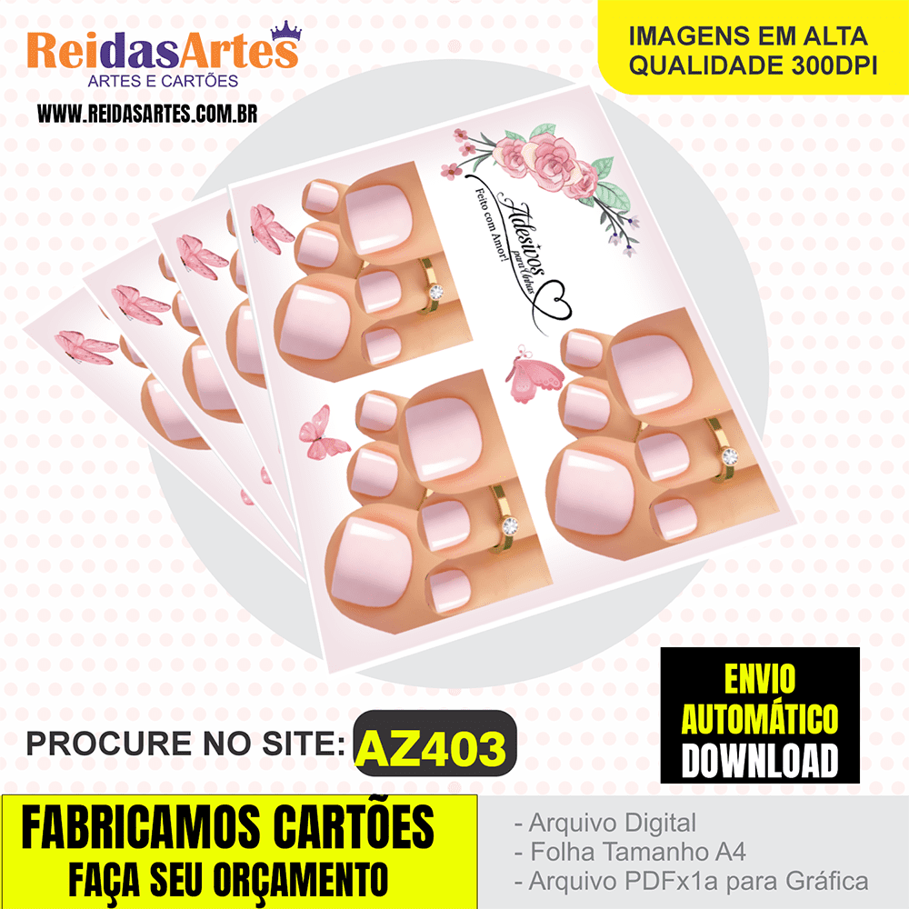Arte em PDF – Mini 3 Pares Pé 9x10cm AZ403 5