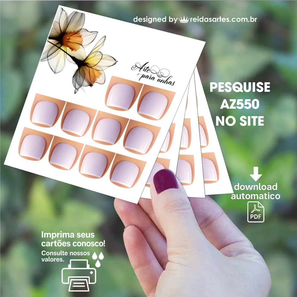 Arte em PDF - 5 Pares Pé 9x10cm - (unhas 1,5x1,5cm) AZ550 8