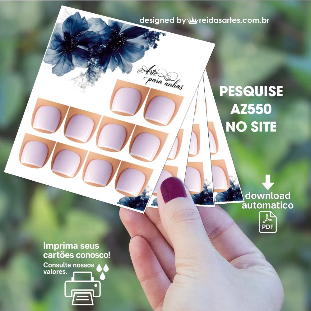 Arte em PDF - 5 Pares Pé 9x10cm - (unhas 1,5x1,5cm) AZ550 9