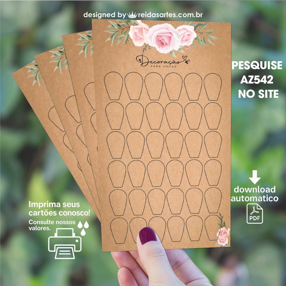Arte em PDF Cartelão 18 Pares 9x15cm - (Unhas Tam: 1,2x1,8cm) Cor: Kraft AZ542 17